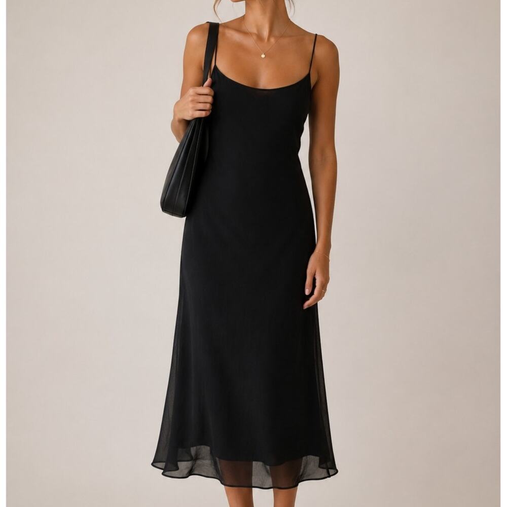 IXIAH Sleeveless Midi Slip Dress Size 6 Black Quiet Luxury Minimalist Evening